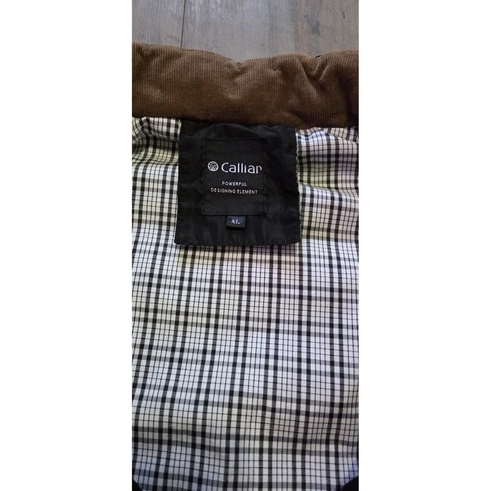 Calliar Black & Brown Puffer Vest Full Zip With Plaid Lining Men XL